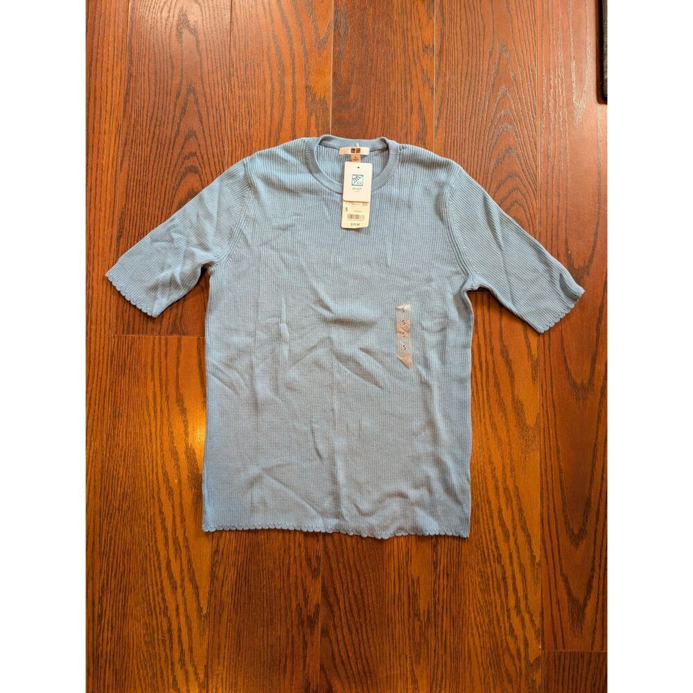 UNIQLO New Women's Supima Cotton Blue Short Sleeve Sweater S Capsule
